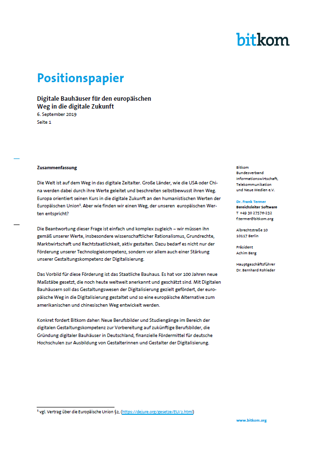 Position paper: Digital Bauhaus for a European way into the digital future