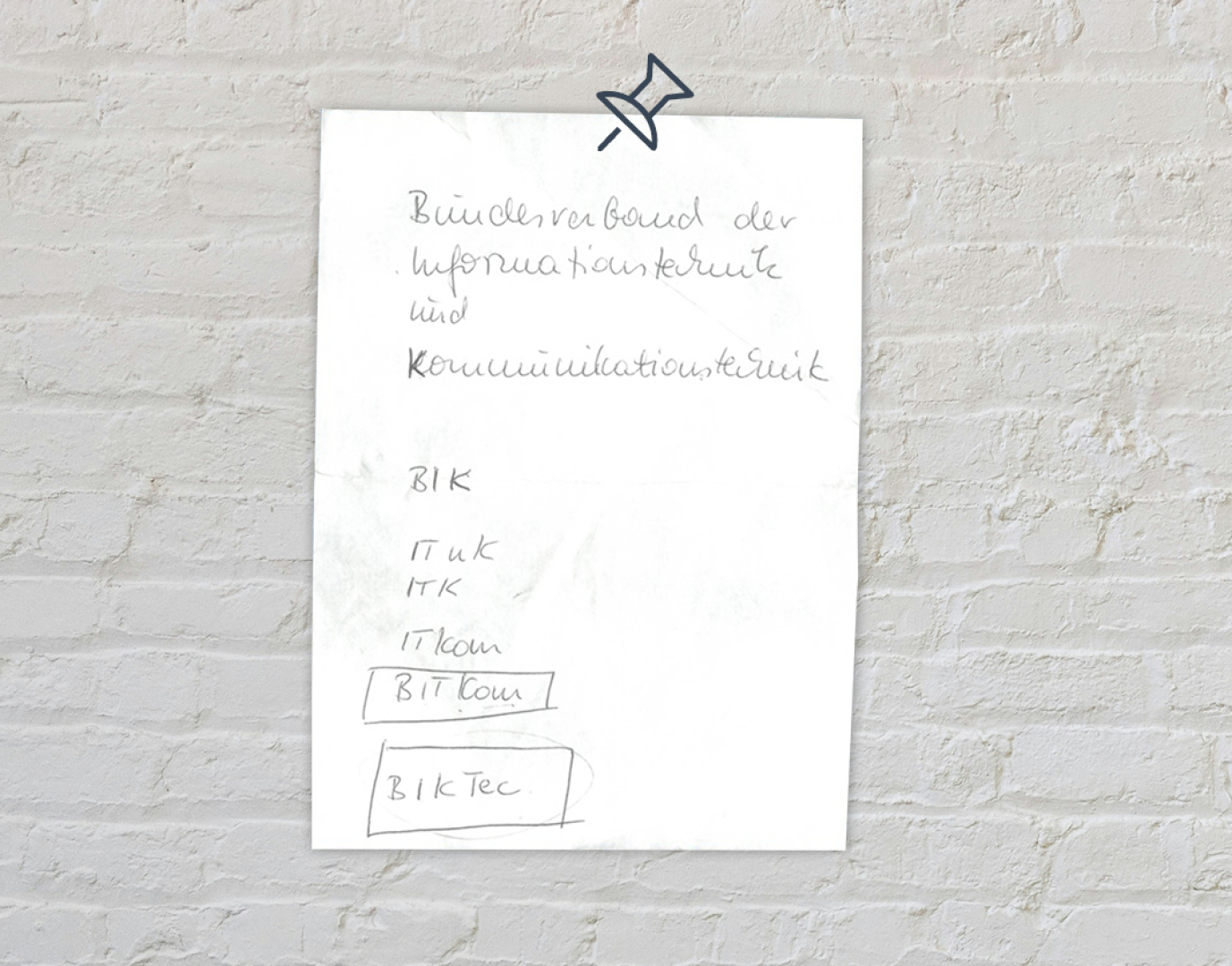 Bitkom Story: Handnotiz zur Namensfindung für Bitkom