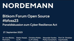 Teaser  BFOSS23 - Präsentation - Paneldiskussion Das neue Cybersicherheitsrecht der EU