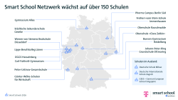 Karte von Deutschland mit markierten Schulen des "Smart School Netzwerks" und internationalen Schulen.