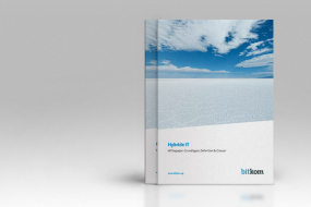Mockup Hybride IT Whitepaper blauer Himmel mit weißen Wolken