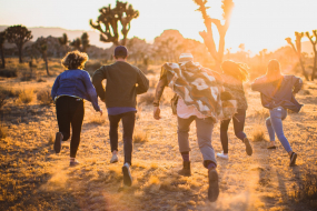 fünf Menschen rennen durch Nationalpark