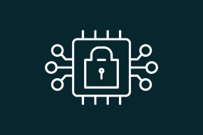 Icon: Informationssicherheitsmanagement man sieht ein Schloss das auf einem Datenstrahl platziert ist. 