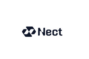 Logo mit dem Schriftzug „Nect“ in moderner Schrift, rechts von zwei stilisierten, ineinandergreifenden Formen.