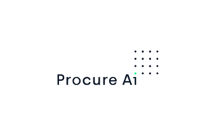 Logo von Procure Ai in Dunkelblau mit grafischem Element aus Punkten auf weißem Hintergrund.