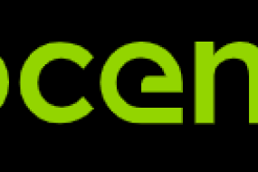 Logo von "evocenta" in hellgrün mit blauem "a" auf schwarzem Hintergrund.