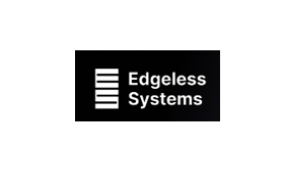 Logo von Edgeless Systems auf schwarzem Hintergrund mit fünf vertikalen Linien links und weißem Text rechts.