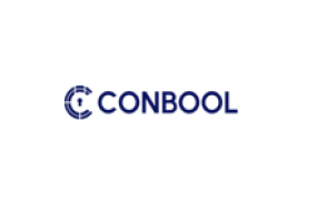 Logo mit dem Text "CONBOOL" in Blau auf weißem Hintergrund, links ein stilisierter, teilweise geschlossener Buchstabe "C".