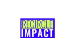Logo mit dem Text "RECIRCLE IMPACT" in hellgrün und dunkelblau auf einfarbigem Hintergrund.