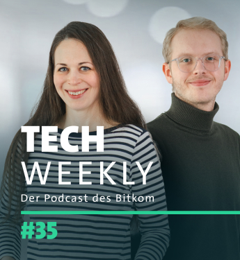 Tech Weekly #35 zum Thema GenAI und New Work mit Adél Holdampf-Wendel, Bitkom-Expertin für Future Work, und Bitkom-KI-Experte Kai Beerlink, die auf dem Cover zu sehen sind