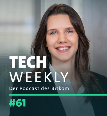 Cover der Folge 61 des Bitkom-Podcast Tech Weekly zum Thema KI in Deutschland mit KI-Expertin Lucy Czachowski