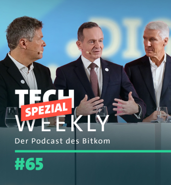 Tech Weekly #65 Spezial zum Digital-Gipfel 2024 und auf dem Cover eine Montage aus Robert Habeck, Volker Wissing und Dr. Ralf Wintergerst