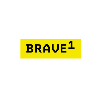 Logo "BRAVE1" mit schwarzem Text auf gelbem Rechteck, weißem Hintergrund. "BRAVE" in Großbuchstaben, fett.