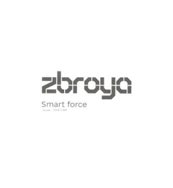 Logo „zbroya“ in moderner Schriftart, mit dem Text „Smart force“ darunter, in Grautönen auf hellem Hintergrund.