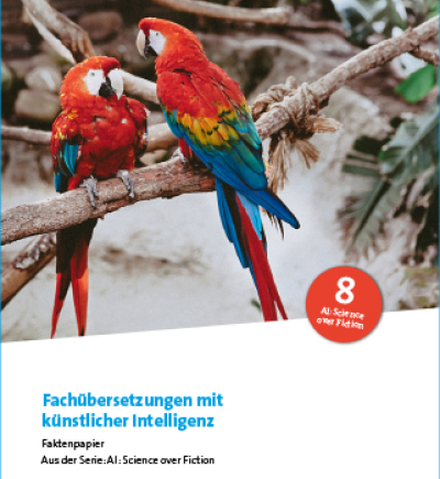 Mockup Fachübersetzungen mit künstlicher Intelligenz Papageien in auf Ast am Strand