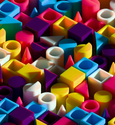 Bunte Sammlung geometrischer Bauklötze