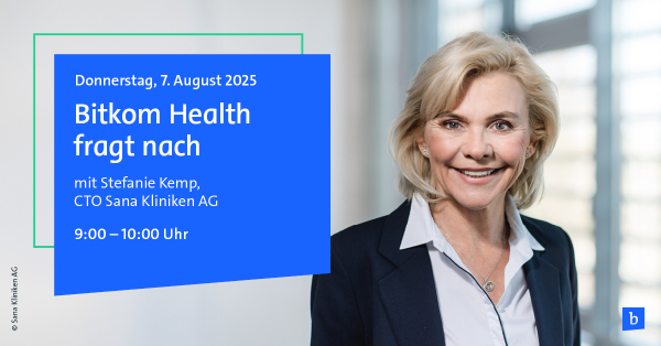 Ankündigung der Veranstaltung Bitkom Health fragt nach mit Stefanie Kemp