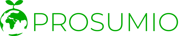 Logo von PROSUMIO in grüner Schrift auf schwarzem Hintergrund mit stilisierter Erde und Blatt darüber.