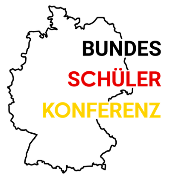 Logo "BUNDES" in Schwarz, "SCHÜLER" in Rot, "KONFERENZ" in Gelb auf schwarzem Hintergrund.