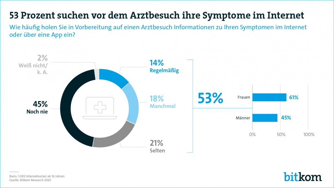 Web-Grafik: "53 Prozent suchen vor dem Arztbesuch ihre Symptome im Internet"